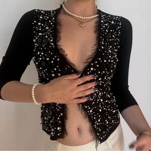 Elegant Black Embellished Women's Top